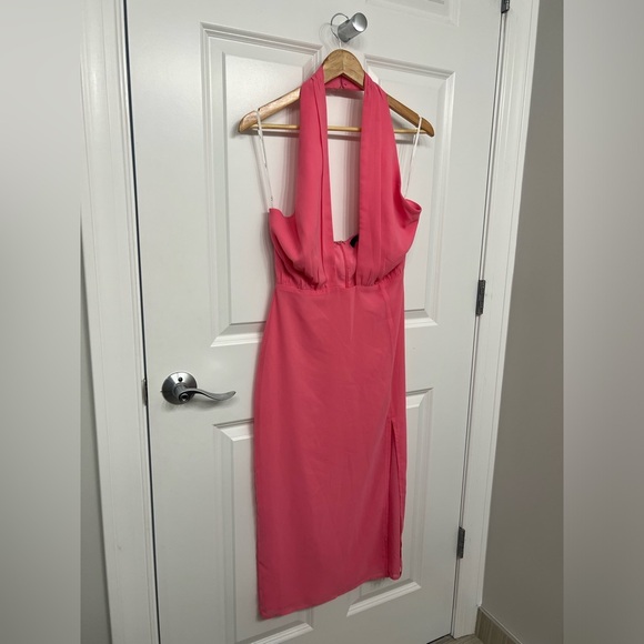 Lulus Bright Pink Wrap Cut Out Midi Dress - Picture 4 of 9